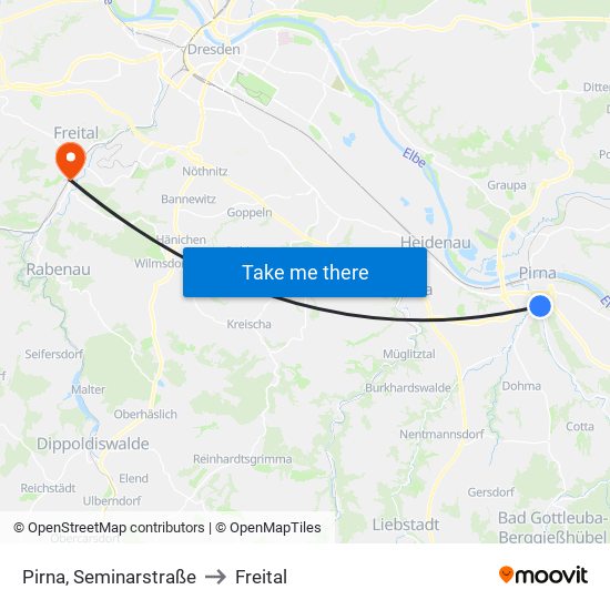 Pirna, Seminarstraße to Freital map