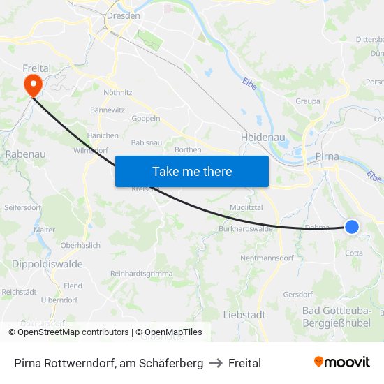 Pirna Rottwerndorf, am Schäferberg to Freital map
