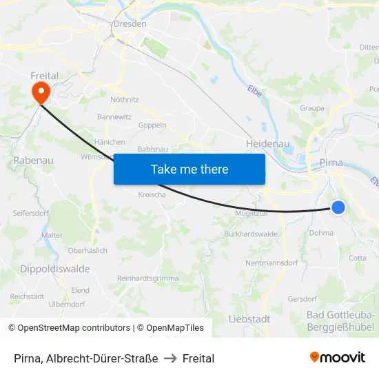 Pirna, Albrecht-Dürer-Straße to Freital map