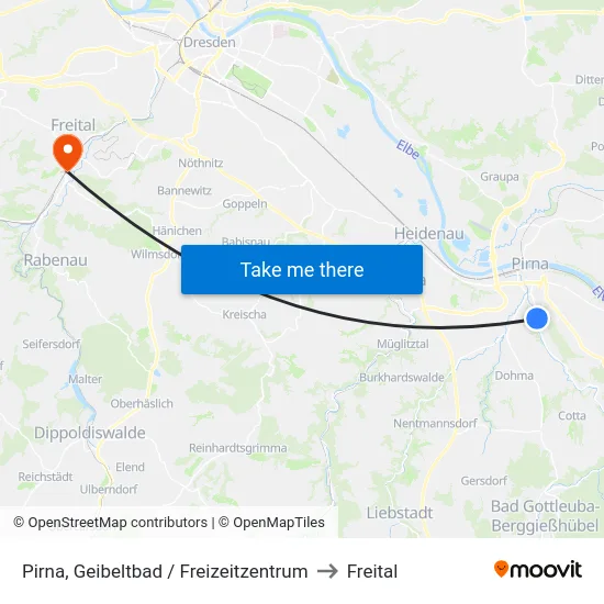 Pirna, Geibeltbad / Freizeitzentrum to Freital map