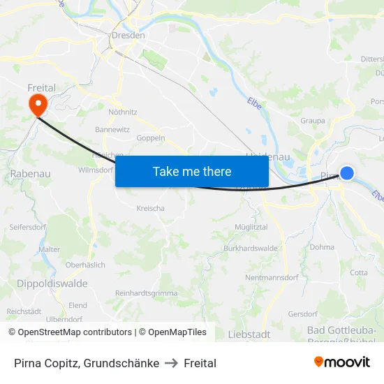 Pirna Copitz, Grundschänke to Freital map