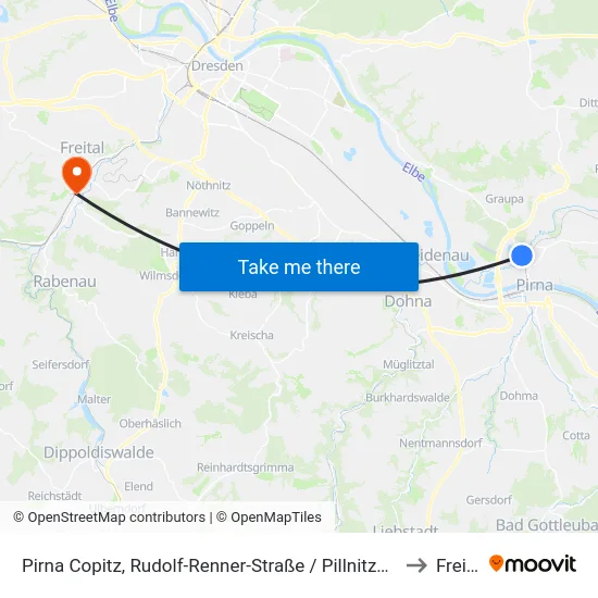 Pirna Copitz, Rudolf-Renner-Straße / Pillnitzer Straße to Freital map