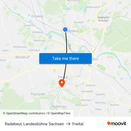 Radebeul, Landesbühne Sachsen to Freital map