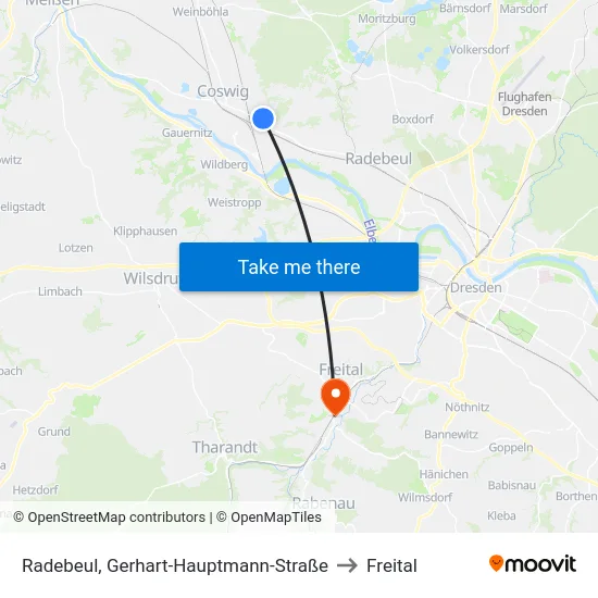 Radebeul, Gerhart-Hauptmann-Straße to Freital map