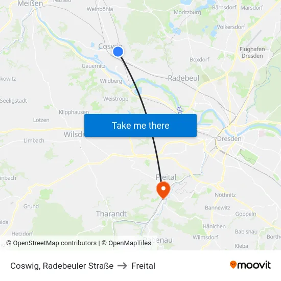 Coswig, Radebeuler Straße to Freital map