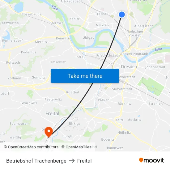 Betriebshof Trachenberge to Freital map