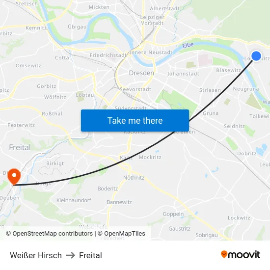 Weißer Hirsch to Freital map