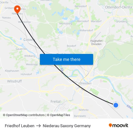 Friedhof Leuben to Niederau Saxony Germany map