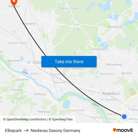 Elbepark to Niederau Saxony Germany map