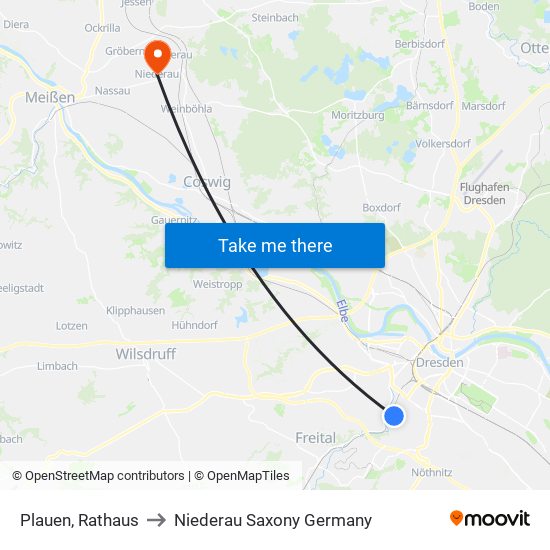 Plauen, Rathaus to Niederau Saxony Germany map