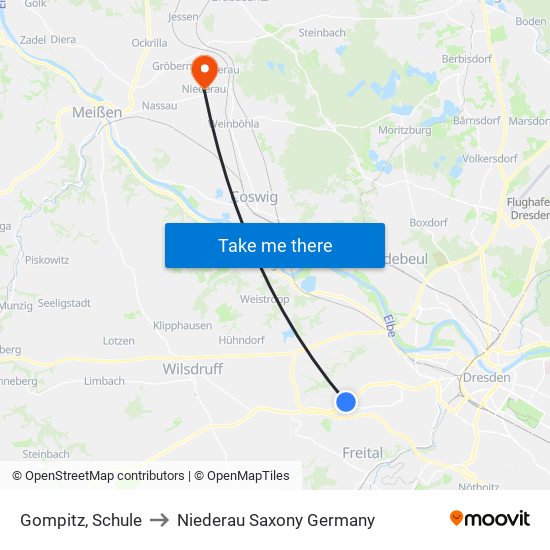 Gompitz, Schule to Niederau Saxony Germany map