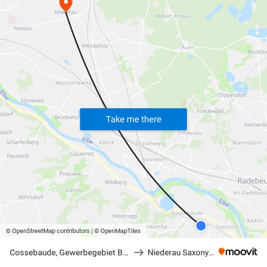 Cossebaude, Gewerbegebiet Breitscheidstraße to Niederau Saxony Germany map