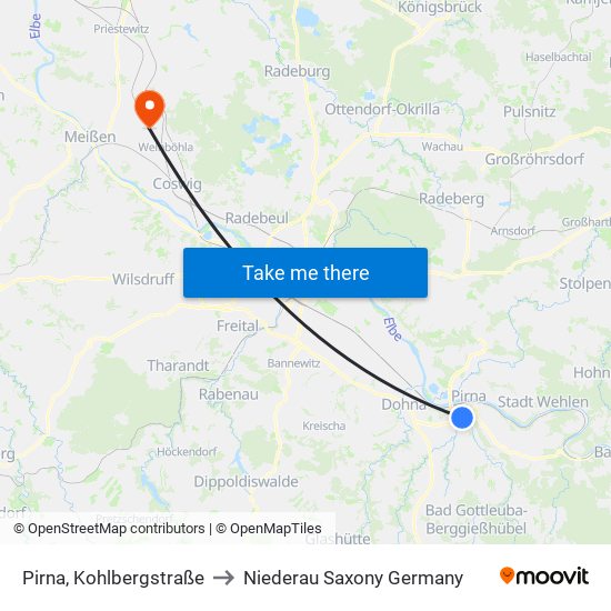 Pirna, Kohlbergstraße to Niederau Saxony Germany map