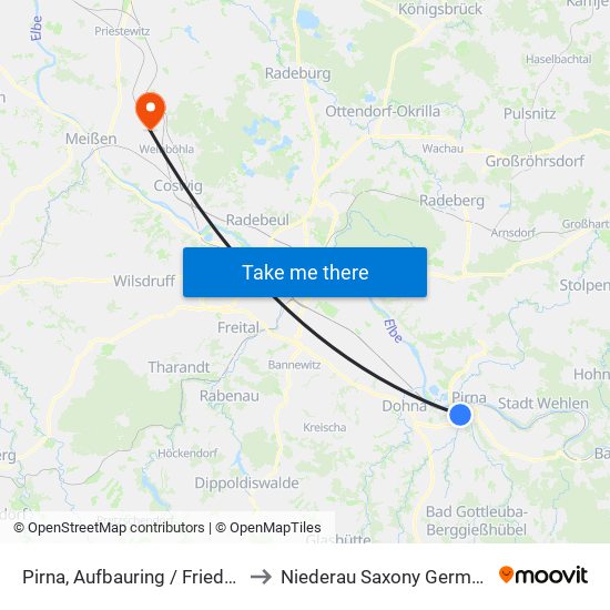 Pirna, Aufbauring / Friedhof to Niederau Saxony Germany map