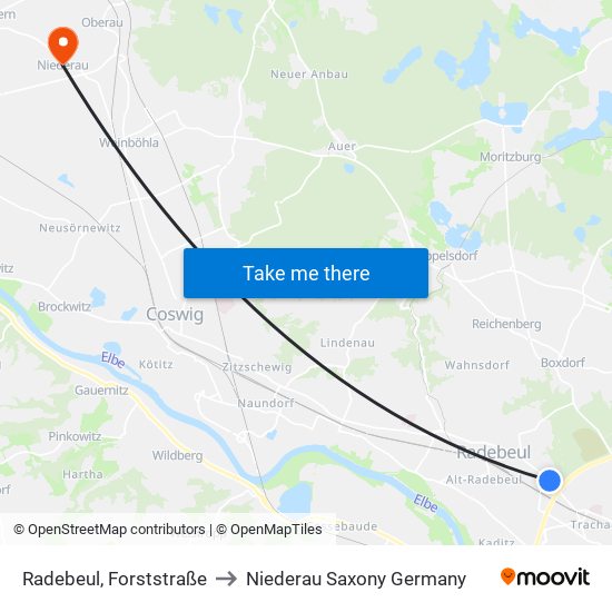 Radebeul, Forststraße to Niederau Saxony Germany map