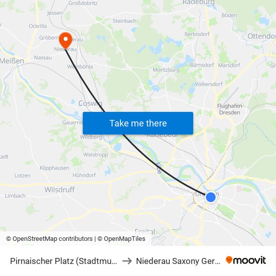 Pirnaischer Platz (Stadtmuseum) to Niederau Saxony Germany map