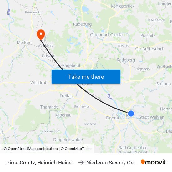 Pirna Copitz, Heinrich-Heine-Straße to Niederau Saxony Germany map