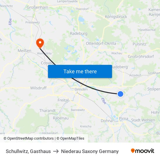 Schullwitz, Gasthaus to Niederau Saxony Germany map