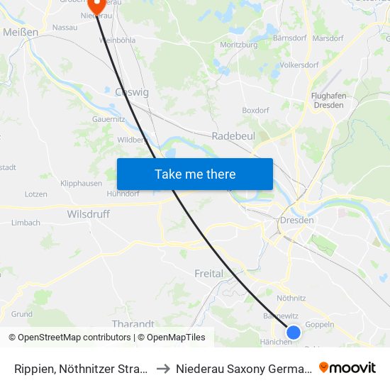 Rippien, Nöthnitzer Straße to Niederau Saxony Germany map