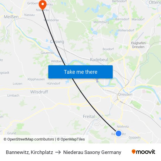 Bannewitz, Kirchplatz to Niederau Saxony Germany map