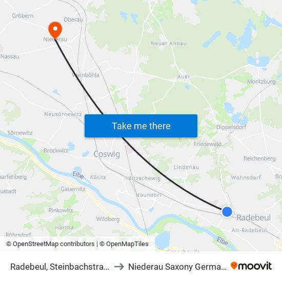 Radebeul, Steinbachstraße to Niederau Saxony Germany map