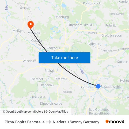 Pirna Copitz Fährstelle to Niederau Saxony Germany map