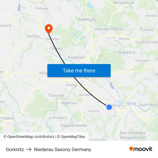 Gorknitz to Niederau Saxony Germany map