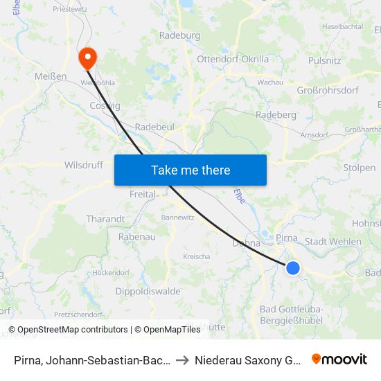 Pirna, Johann-Sebastian-Bach-Straße to Niederau Saxony Germany map