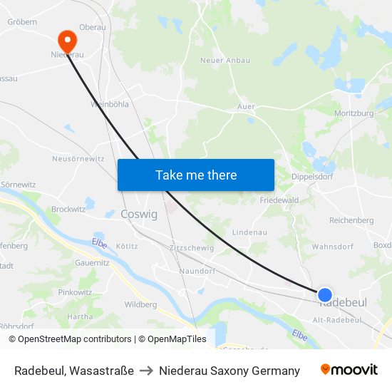 Radebeul, Wasastraße to Niederau Saxony Germany map