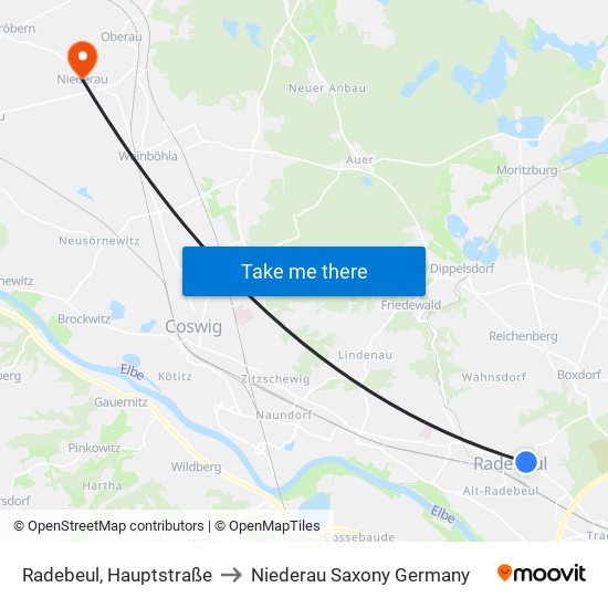 Radebeul, Hauptstraße to Niederau Saxony Germany map