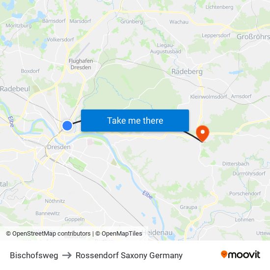 Bischofsweg to Rossendorf Saxony Germany map
