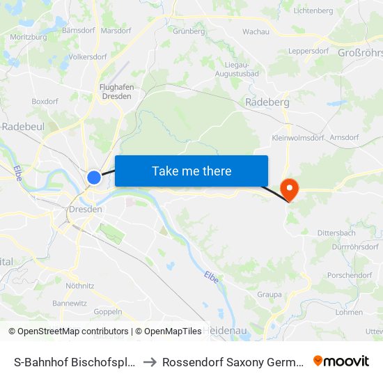 S-Bahnhof Bischofsplatz to Rossendorf Saxony Germany map