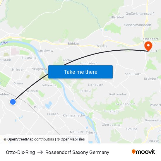 Otto-Dix-Ring to Rossendorf Saxony Germany map