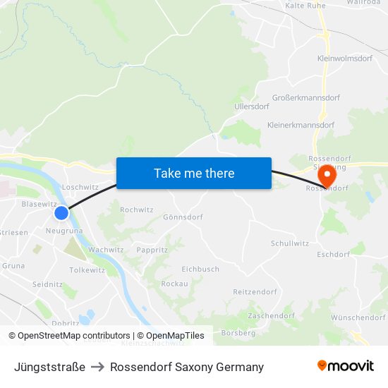 Jüngststraße to Rossendorf Saxony Germany map