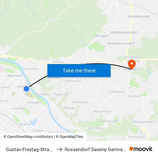 Gustav-Freytag-Straße to Rossendorf Saxony Germany map