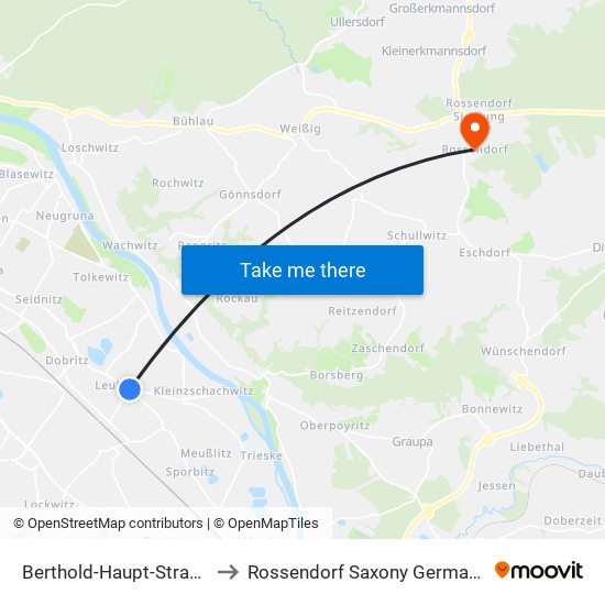 Berthold-Haupt-Straße to Rossendorf Saxony Germany map