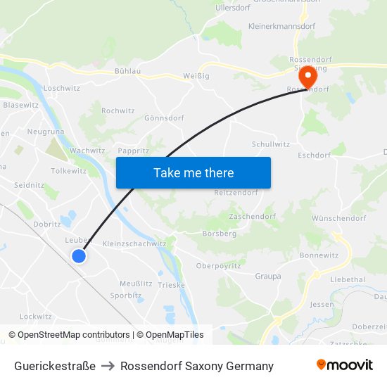Guerickestraße to Rossendorf Saxony Germany map