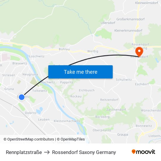 Rennplatzstraße to Rossendorf Saxony Germany map