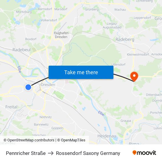Pennricher Straße to Rossendorf Saxony Germany map