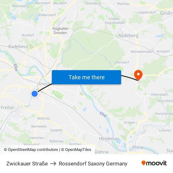 Zwickauer Straße to Rossendorf Saxony Germany map
