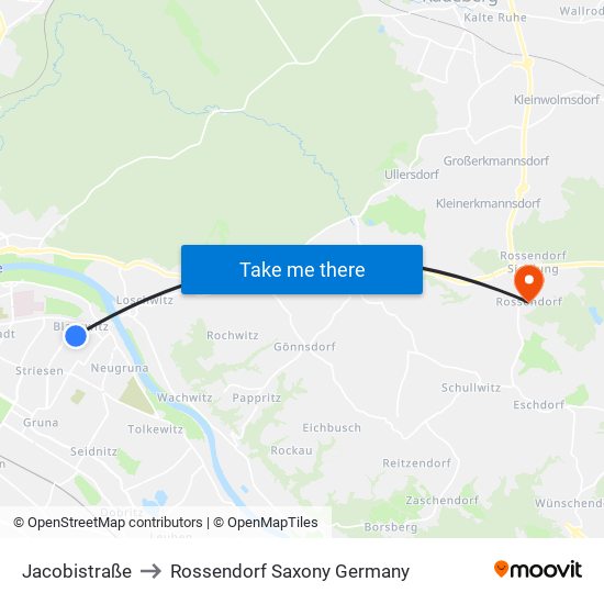 Jacobistraße to Rossendorf Saxony Germany map