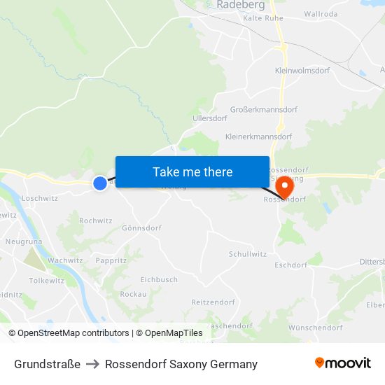 Grundstraße to Rossendorf Saxony Germany map