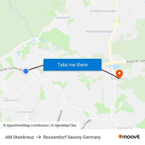 AM Steinkreuz to Rossendorf Saxony Germany map