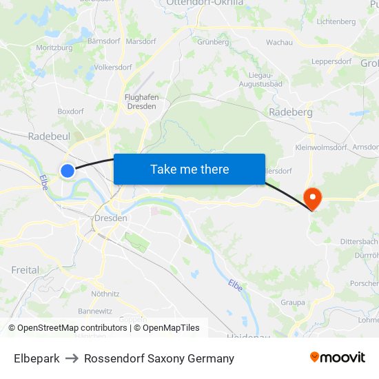 Elbepark to Rossendorf Saxony Germany map