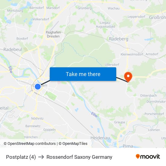 Postplatz (4) to Rossendorf Saxony Germany map