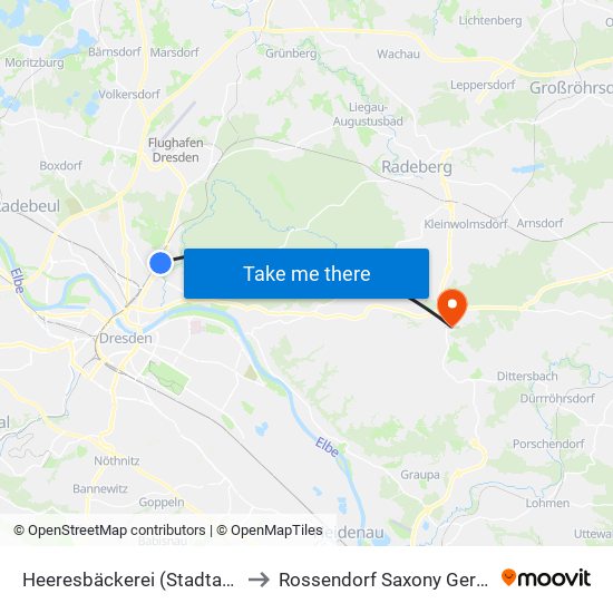 Heeresbäckerei (Stadtarchiv) to Rossendorf Saxony Germany map