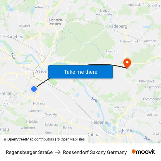 Regensburger Straße to Rossendorf Saxony Germany map