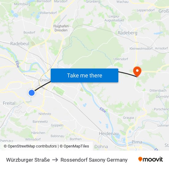 Würzburger Straße to Rossendorf Saxony Germany map