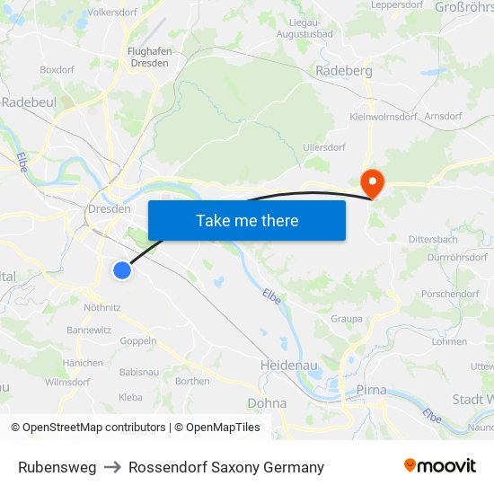 Rubensweg to Rossendorf Saxony Germany map