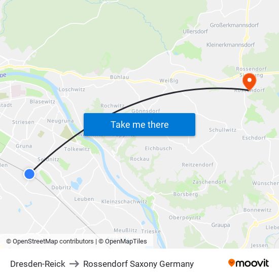 Dresden-Reick to Rossendorf Saxony Germany map